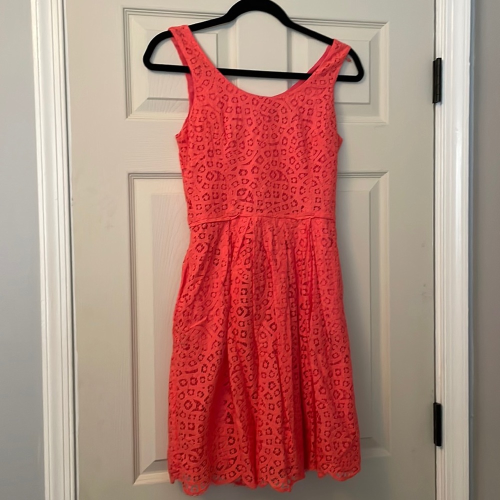 J. Crew Coral Lace Midi Dress